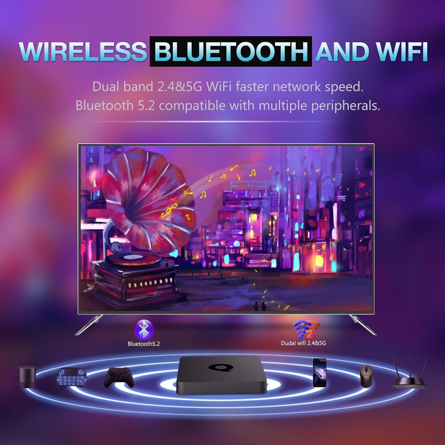 Android TV Box, Q1 Android 10.0 TV Box 2GB RAM/16GB ROM H313 Quadcore Cortex-A53 Support WiFi 2.4G/5G BT5.2 4K 3D HDMI DLNA Smart TV Box