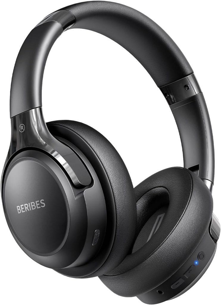 BERIBES Bluetooth Kopfhörer Over Ear, 65 Std Kopfhörer Kabellos Bluetooth mit 6 EQ-Modi, HiFi Stereo, Eingebautes Mikrofon, Faltbares Wireless Headphones für Handys/iPad/Laptops/PC -Schwarz