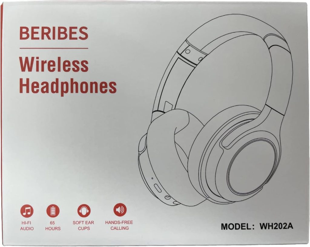 BERIBES Bluetooth Kopfhörer Over Ear, 65 Std Kopfhörer Kabellos Bluetooth mit 6 EQ-Modi, HiFi Stereo, Eingebautes Mikrofon, Faltbares Wireless Headphones für Handys/iPad/Laptops/PC -Schwarz