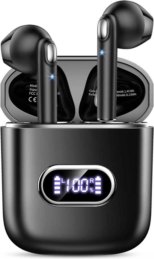 Bluetooth Headphones, Wireless Bluetooth 5.3 Headphones with HD Microphone, In-Ear Headphones Bluetooth with HiFi Stereo Sound, Wireless Headphones with LED Display, 50 Hours Playtime, IP7 Waterproof