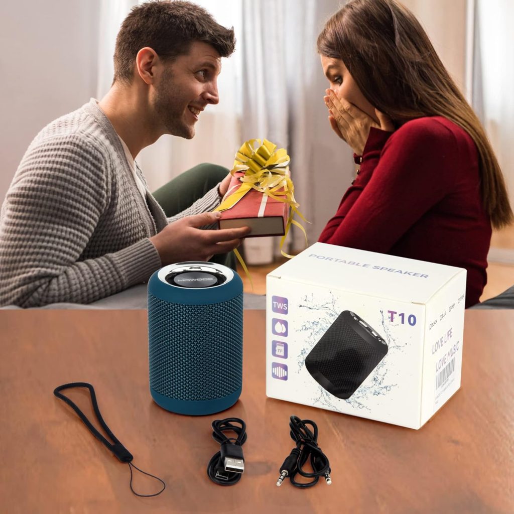MAWODE T10 Bluetooth Speaker, Waterproof, 8 Hours Playtime, Portable, Small, Lightweight, Mini, Wireless, Shower Speaker, Aux and TF Card Support (Blue)