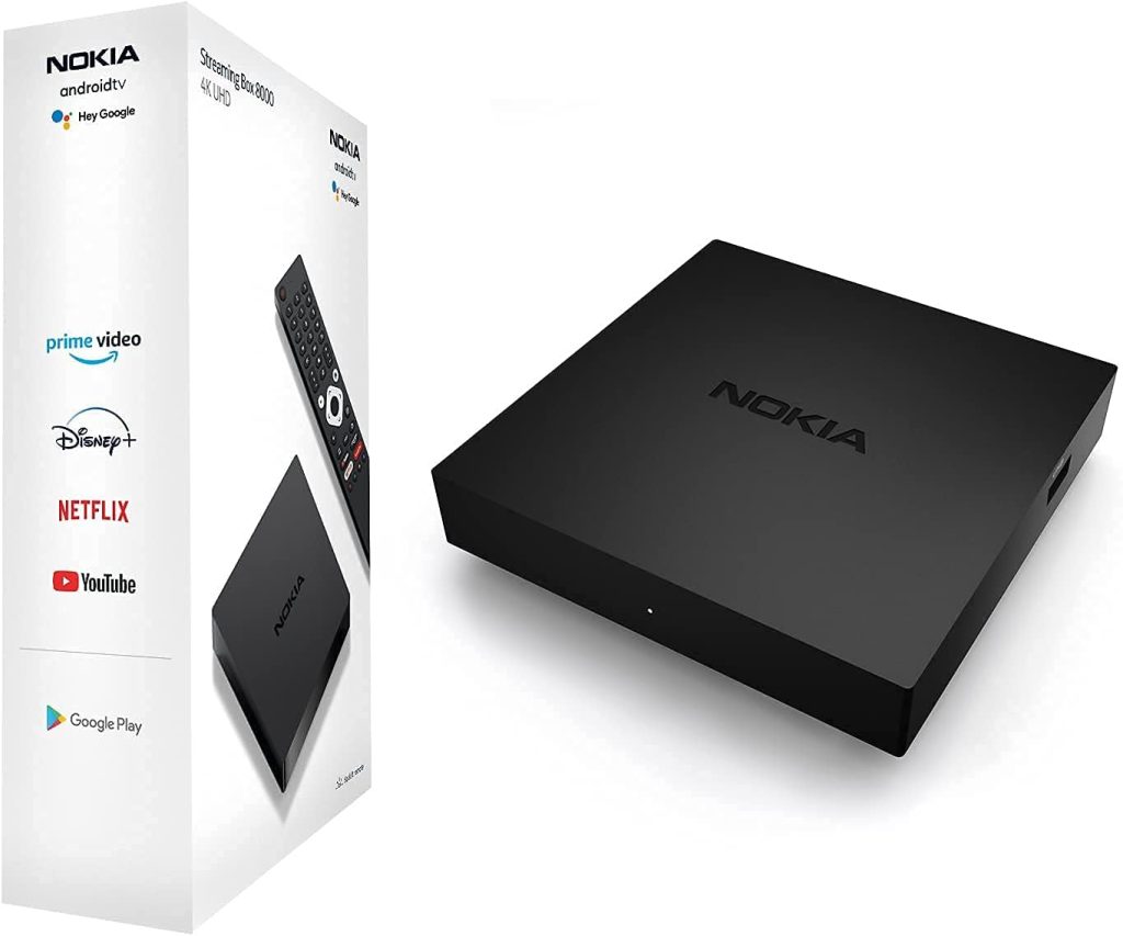 Nokia Android TV Streaming Box 8000, Smart TV Box with Android 10.0 and Built-in Chromecast, WiFi, HDMI, USB-C Port; Includes Bluetooth Remote Control with Backlit Buttons