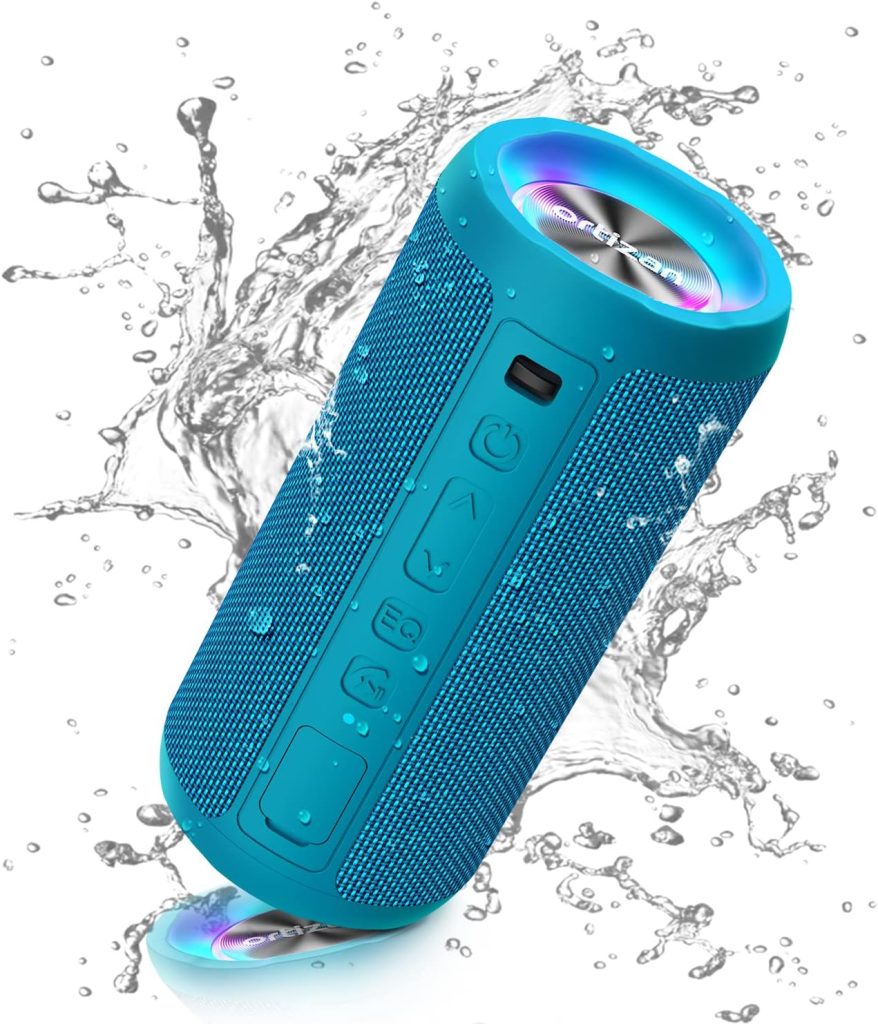 Ortizan Bluetooth Speaker with Light, Portable Bluetooth Box with IPX7 Water Protection, Dual Bass Drivers, 30h Battery, Hands-Free Function, Bluetooth Wireless Speaker for Phone, Outdoors