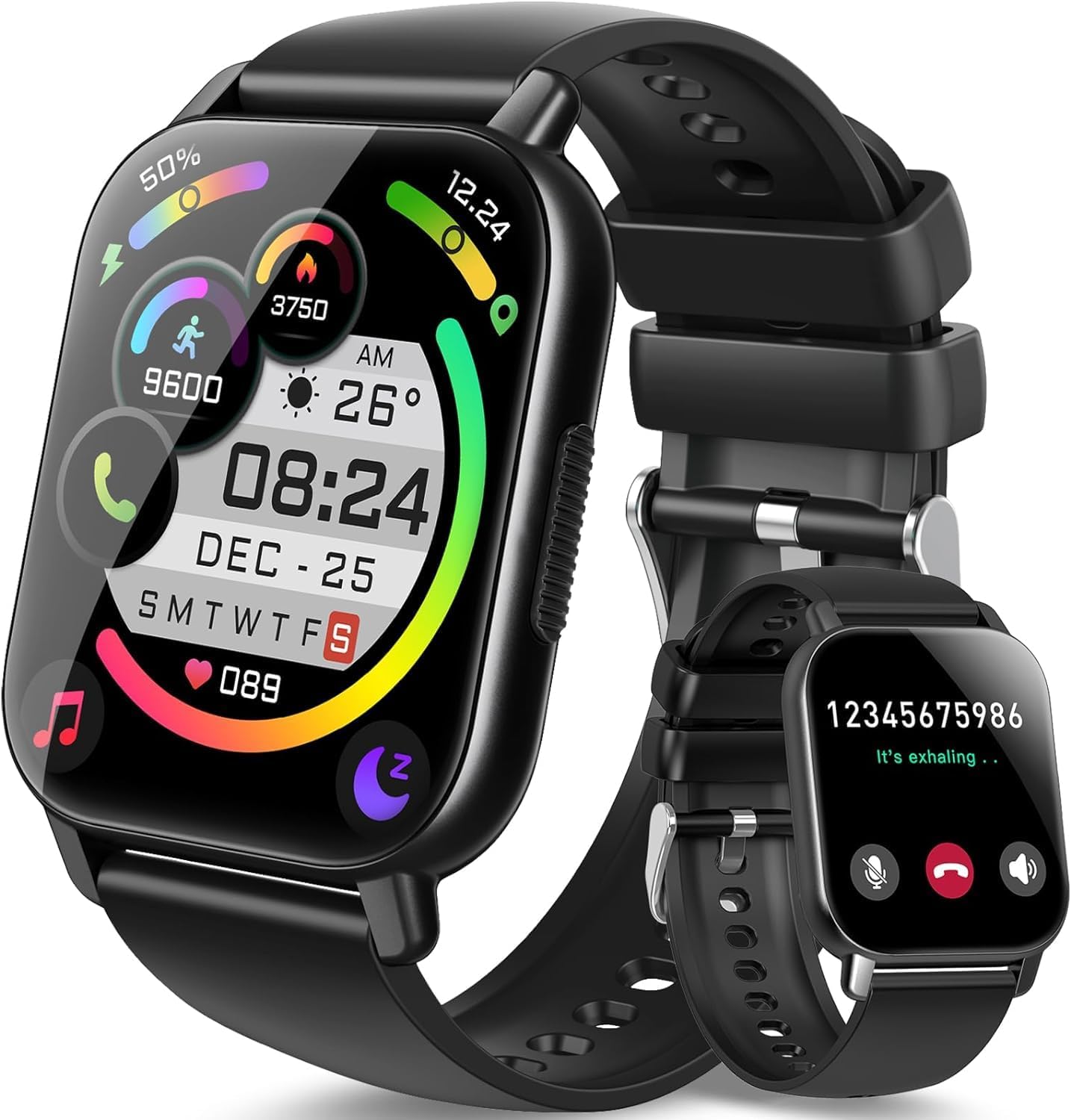 Smartwatch for Men and Women, 1.85 Inch Touchscreen Smart Watch with Calls, IP68 Waterproof Fitness Watch, Black