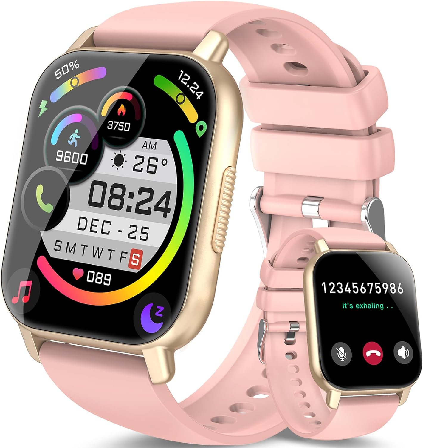 Smartwatch for Men and Women, 1.85 Inch Touchscreen Smart Watch with Calls, IP68 Waterproof Fitness Watch, Black