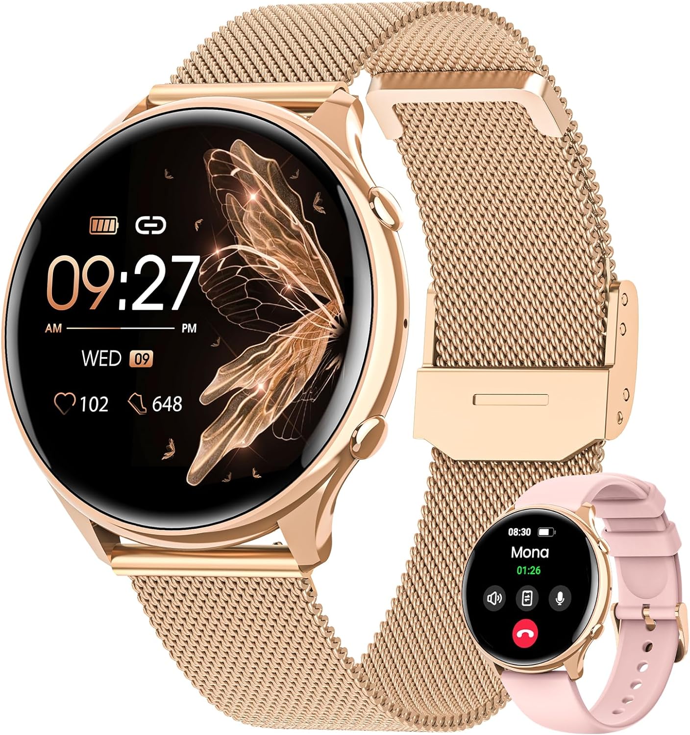 AIMIUVEI Womens Smartwatch with Phone Function, 1.39 Inch HD Touch Screen, Fitness Watch with 120+ Sports Modes, Menstrual Cycle, SpO2 Heart Rate Monitor, Sleep Monitor, Pedometer, Watch for iOS,