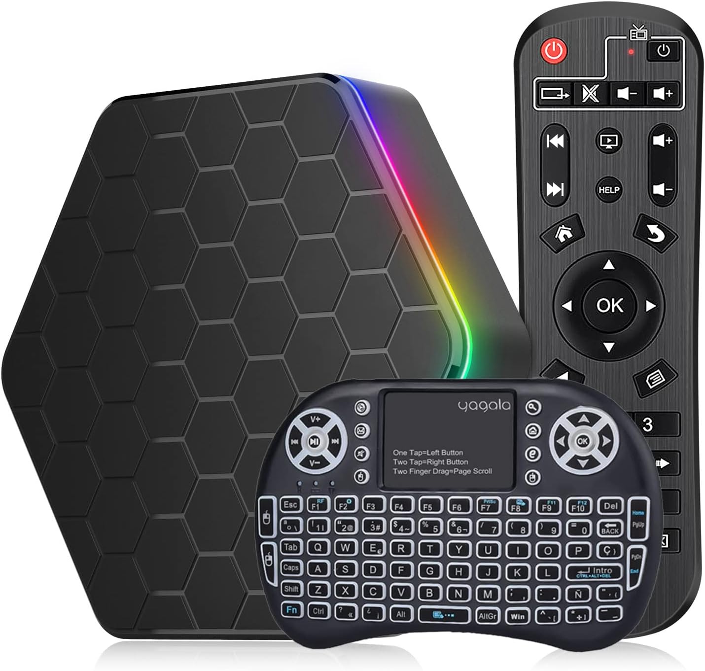 Android 12.0 TV Box, Android Box with 4GB RAM 64GB ROM Allwinner H618 Quad-Core 64-Bit ARM Corter-A53-CPU 6K Resolution 2.4GHz / 5GHz WiFi6 10/100M LAN Enternet Bluetooth 5.0 with Mini Keyboard TV Box