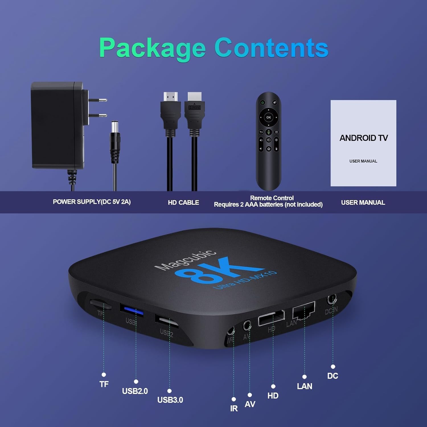 Android TV Box 13.0 4GB RAM 64GB Supports 8K 2023 with WiFi 5 2.4G 5.0GHz RK3528 Chipset BT5.0 3D HDR10 USB 3.0 Smart with Voice Remote Control
