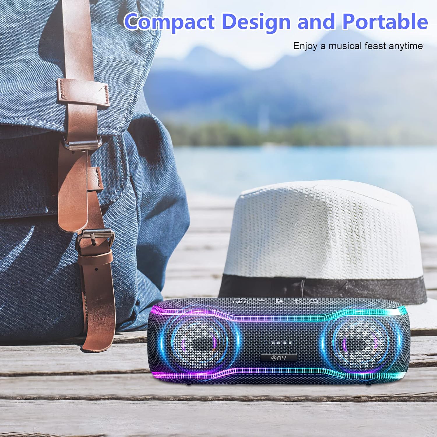 AY Bluetooth Speaker Music Box Portable IPX7 Waterproof Bluetooth Box with Colourful Light and Rich Bass, Stereo Pairing, Built-in Microphone, 24 Hour Battery, Perfect for Beach, Home, Outdoor