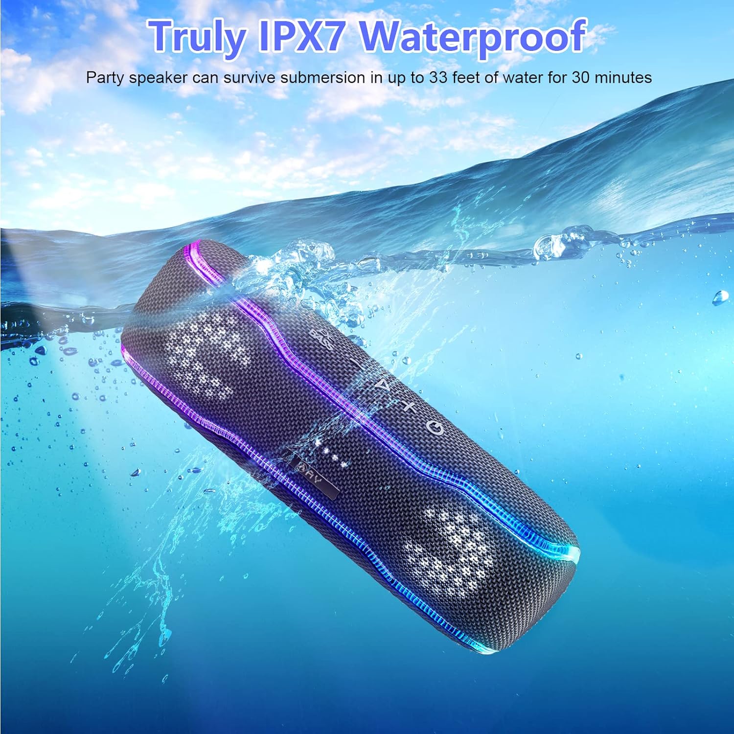 AY Bluetooth Speaker Music Box Portable IPX7 Waterproof Bluetooth Box with Colourful Light and Rich Bass, Stereo Pairing, Built-in Microphone, 24 Hour Battery, Perfect for Beach, Home, Outdoor
