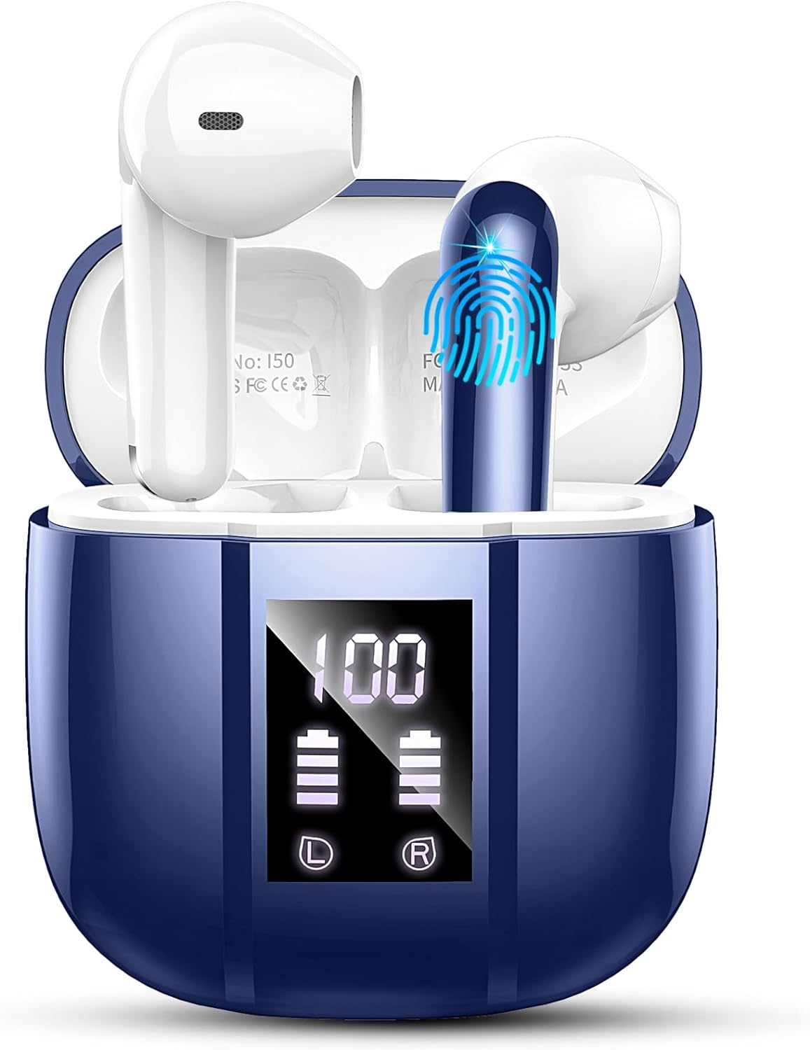 Bluetooth Headphones, Wireless Bluetooth 5.3, Noise Cancelling In-Ear Headphones, IP7 Waterproof Wireless Headphones with Microphone, 40H Immersive Deep Bass, Digital LED Display Earbuds (Blue)