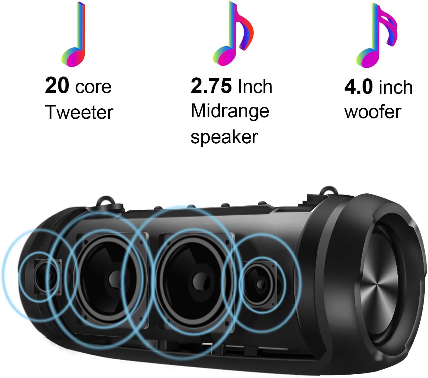Bluetooth Speaker 30 W with Radio FM Music Box with 360° HD Stereo Sound, Up to 30 Hours Wireless Music Playback Support AUX, TF (Black)