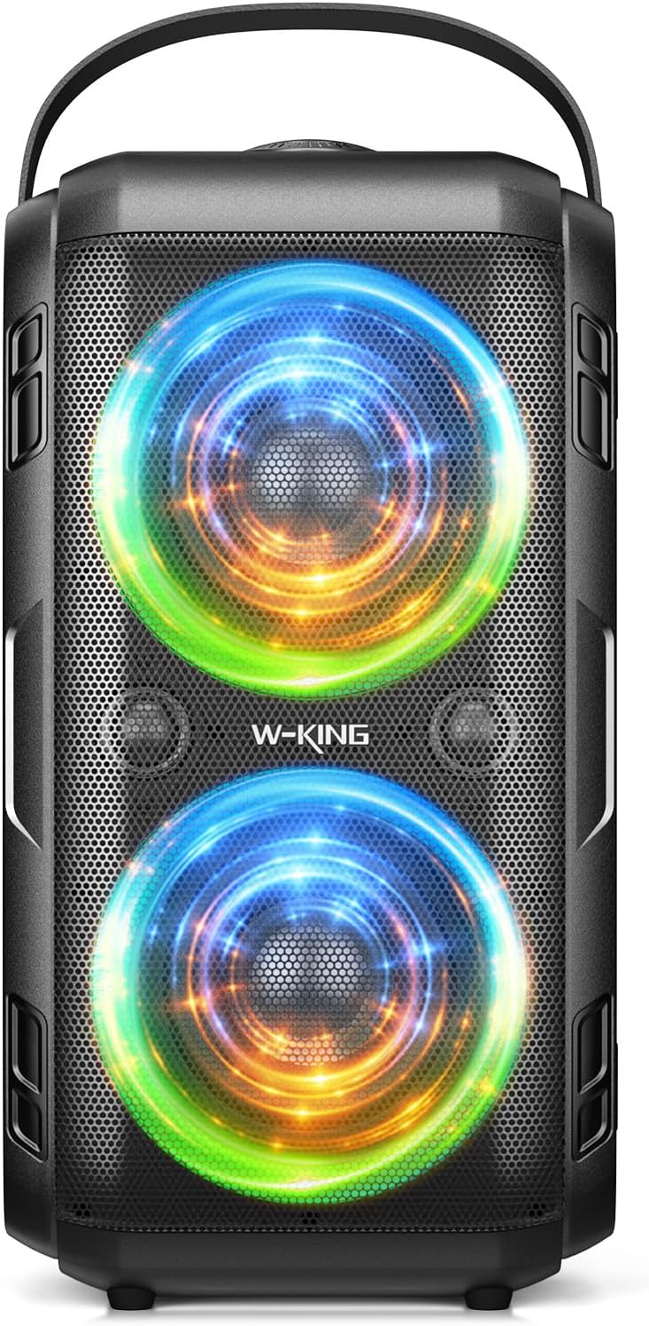 Bluetooth Speaker, W-KING 80 W Portable Wireless Speaker Box Music Box, Loud with Pressure Bass, Powerful 105 dB Sound, Mixed Colour LED Lights, USB Playback, 24 Hours Playtime
