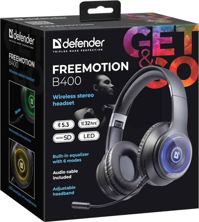 defender bluetooth headphones onover ear 32 hours wireless bluetooth with 6 eq modes hifi stereo led lighting removable