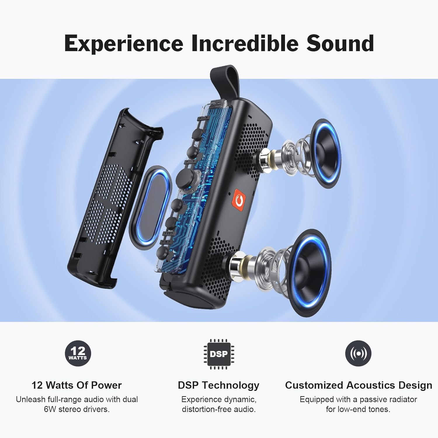 DOSS Traveler Bluetooth Lautsprecher,Bluetooth Box mit 20W Stereo Sound und Dual-Treiber besserem Bass IPX6 Wasserdicht Drahtlos Musikbox mit Mikrofon für Draußen, Innenbereich [Schwarz]