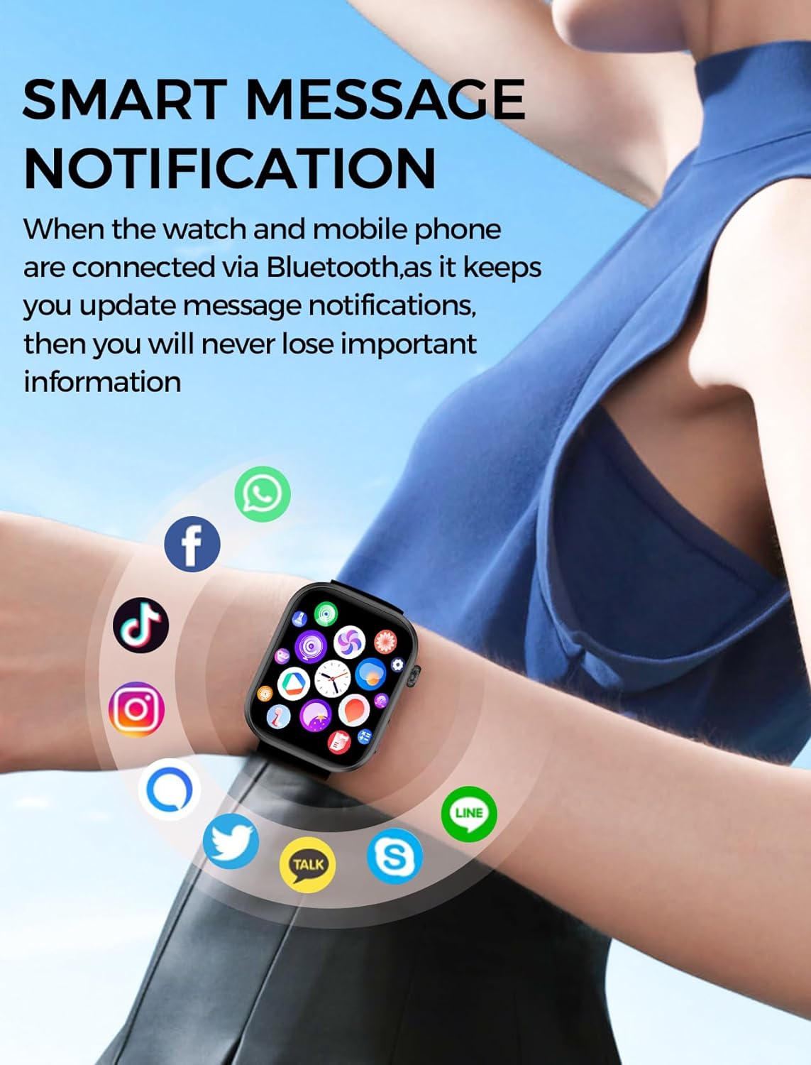 KIPTUMTEK Smartwatch Womens Mens Fitness Watch Tracker with Phone Function 2.01 Inch Touch Screen, Watches Fitness Tracker IP68 Waterproof / Blood Oxygen / Sports Watch Activity Tracker for