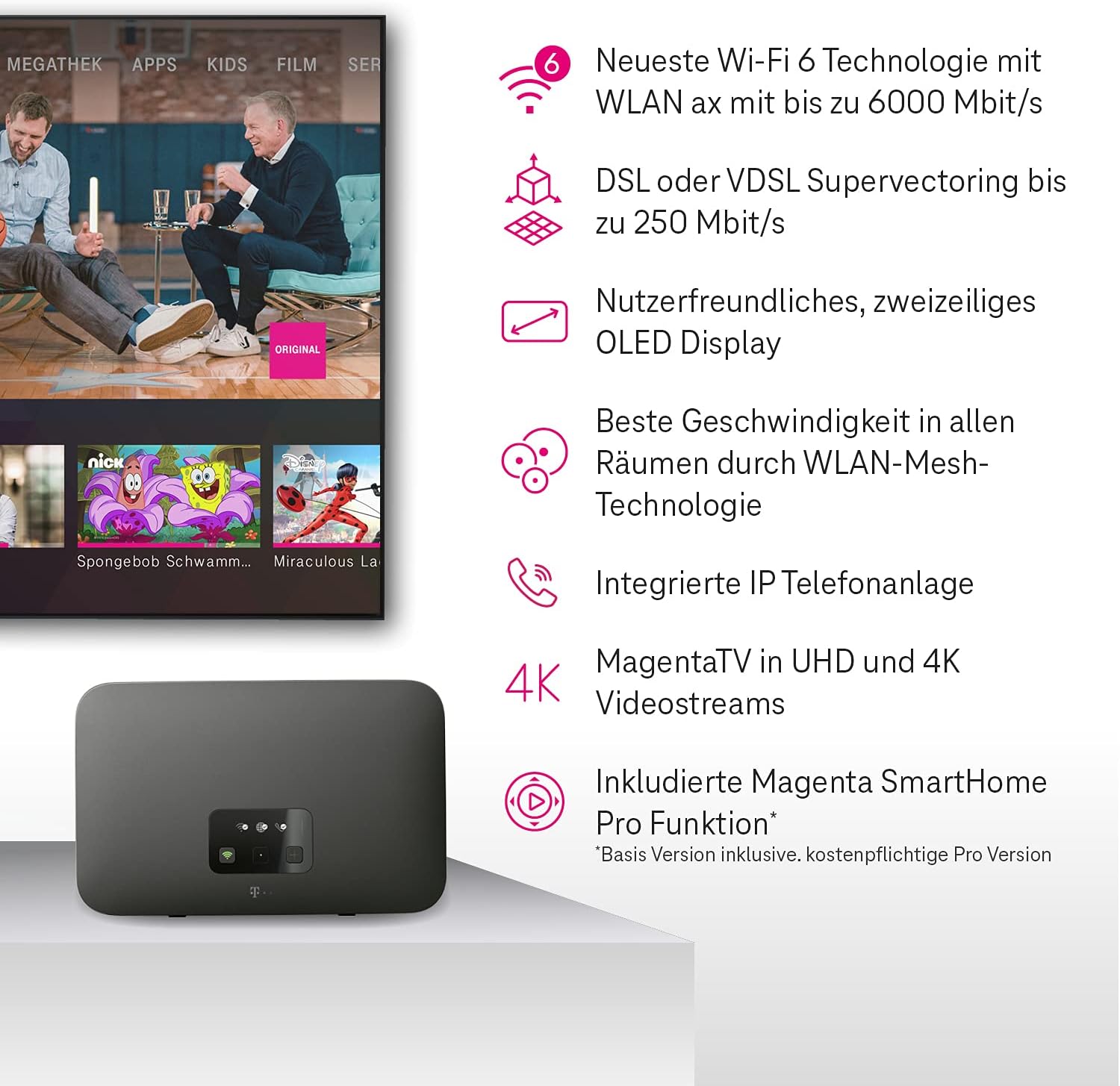 MagentaTV One, Android TV Box with WLAN  LAN, MagentaTV with 75+ HD Transmitters, 4K UHD, HDR, Live  Time Offset, Streaming Services (Netflix, Disney+, RTL+, DAZN, Sky Ticket, Apple TV+)  App Store