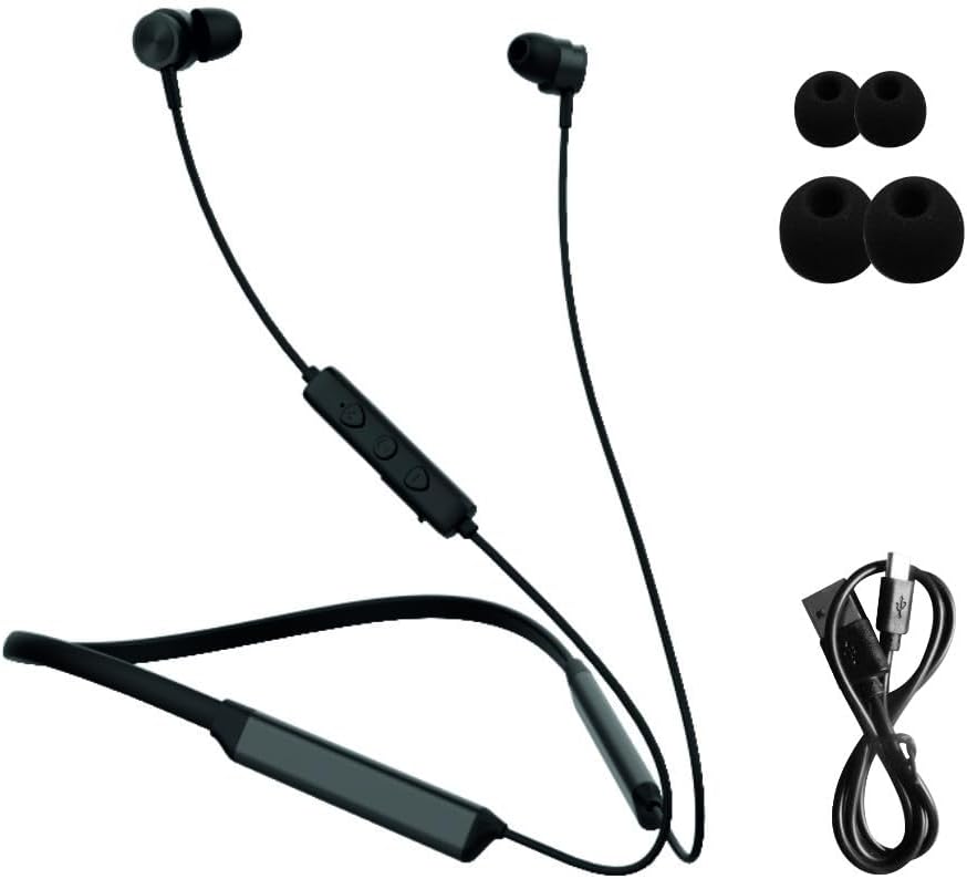 Manta 5.2 Bluetooth Headphones with Cable - with Double Battery - Sound up to 28 Hours - Magnetic Attachment - Sports Headphones with Microphone - Fast Charging - Metal Case, Black