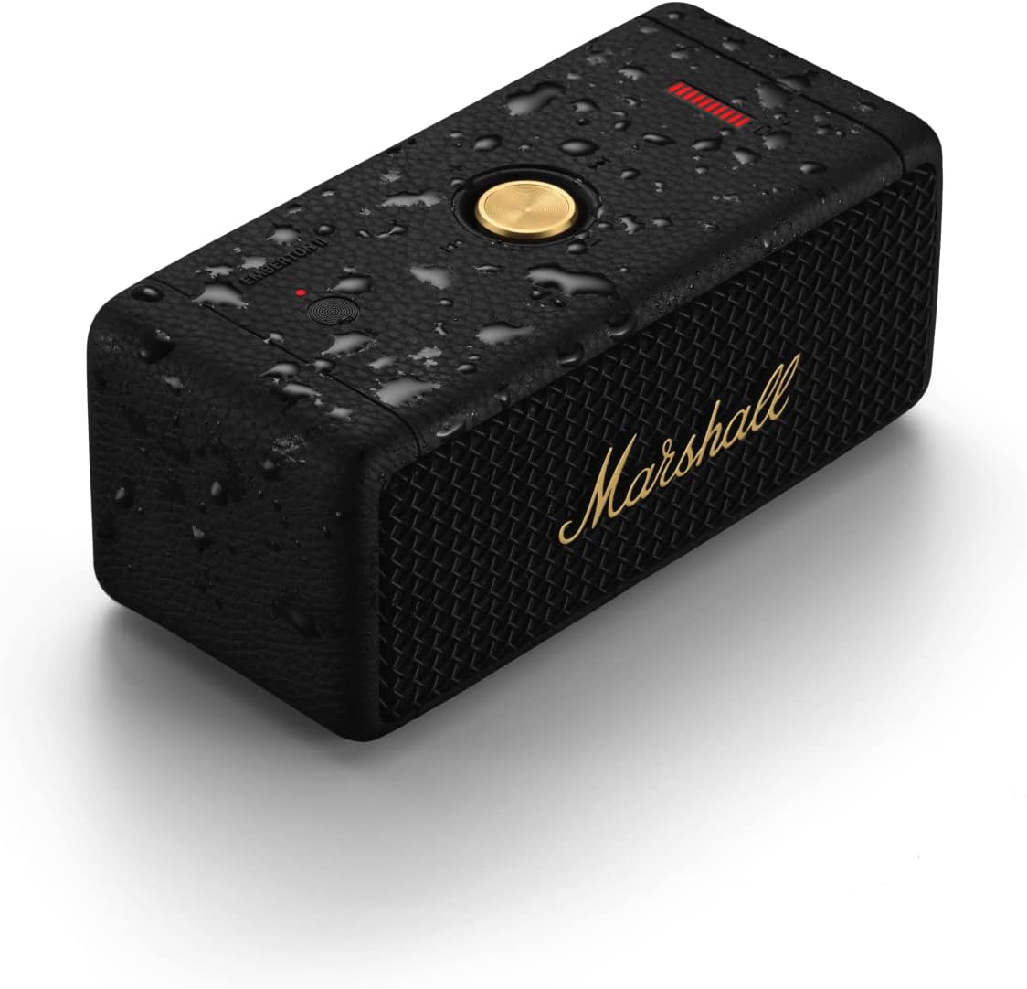 Marshall Emberton II Bluetooth Portable Speaker, Wireless, Water Resistant - Black and Brass