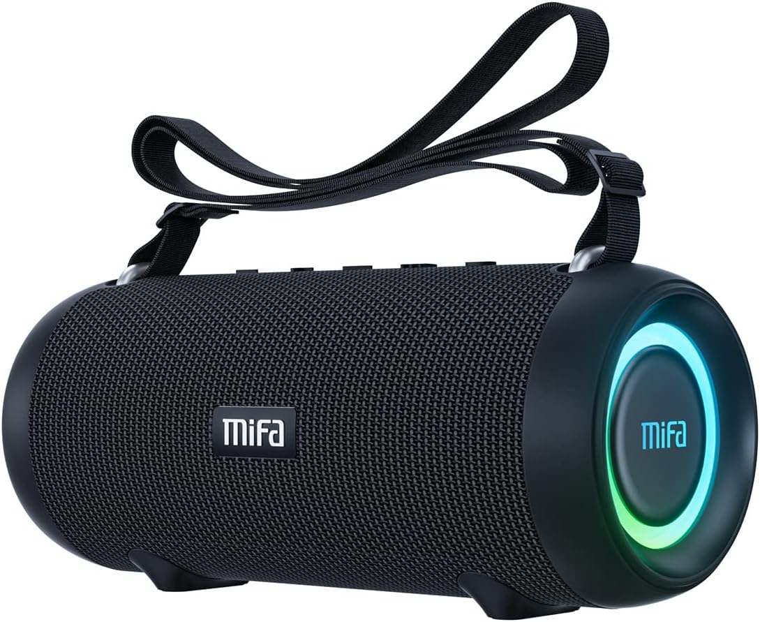 MIFA A90 Bluetooth Speaker 60W Wireless IPX7 Waterproof RGB LED Light 30 Hours Battery, USB/Micro SD Card/AUX-in Playback True Wireless Stereo with Protective Case/Portable Strap